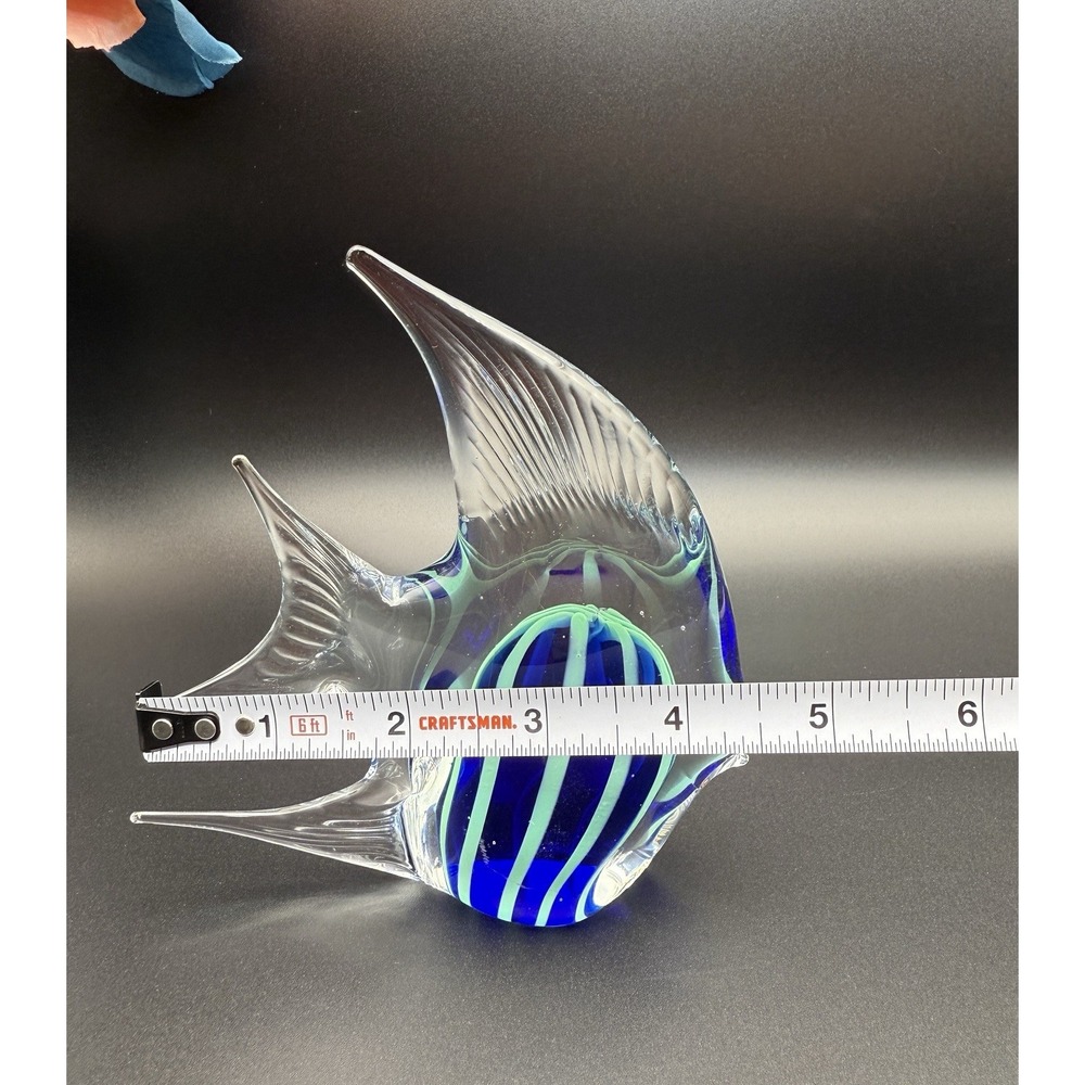 Murano Style Art Glass Angel Fish Blue/Teal Paperweight Hand Blown 4.5"Long - Picture 8 of 10